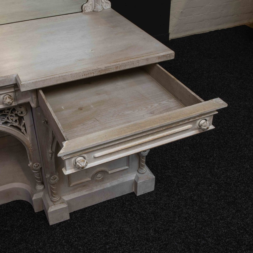 Victorian Gothic Style Limed Oak Sideboard View VIII