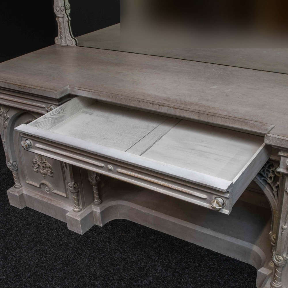 Victorian Gothic Style Limed Oak Sideboard View IX