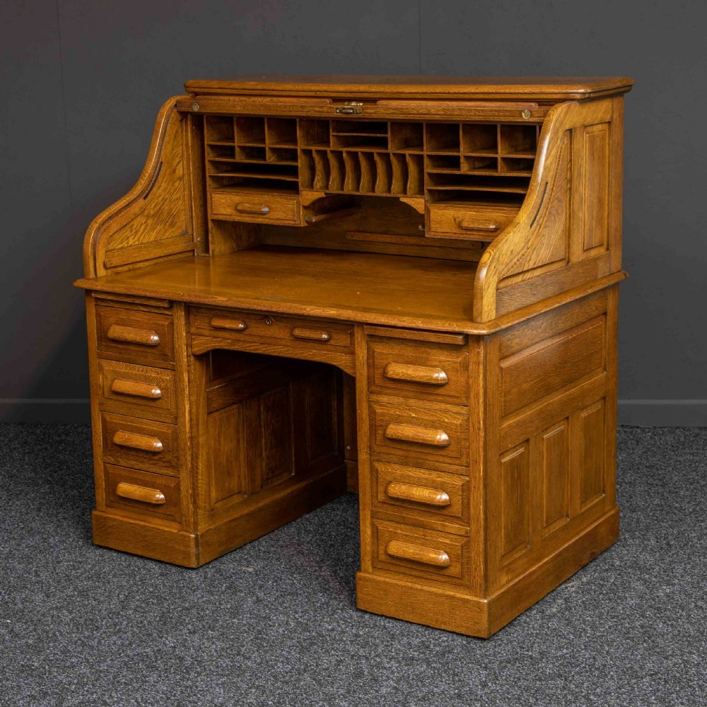 Edwardian Oak Roll Top Desk