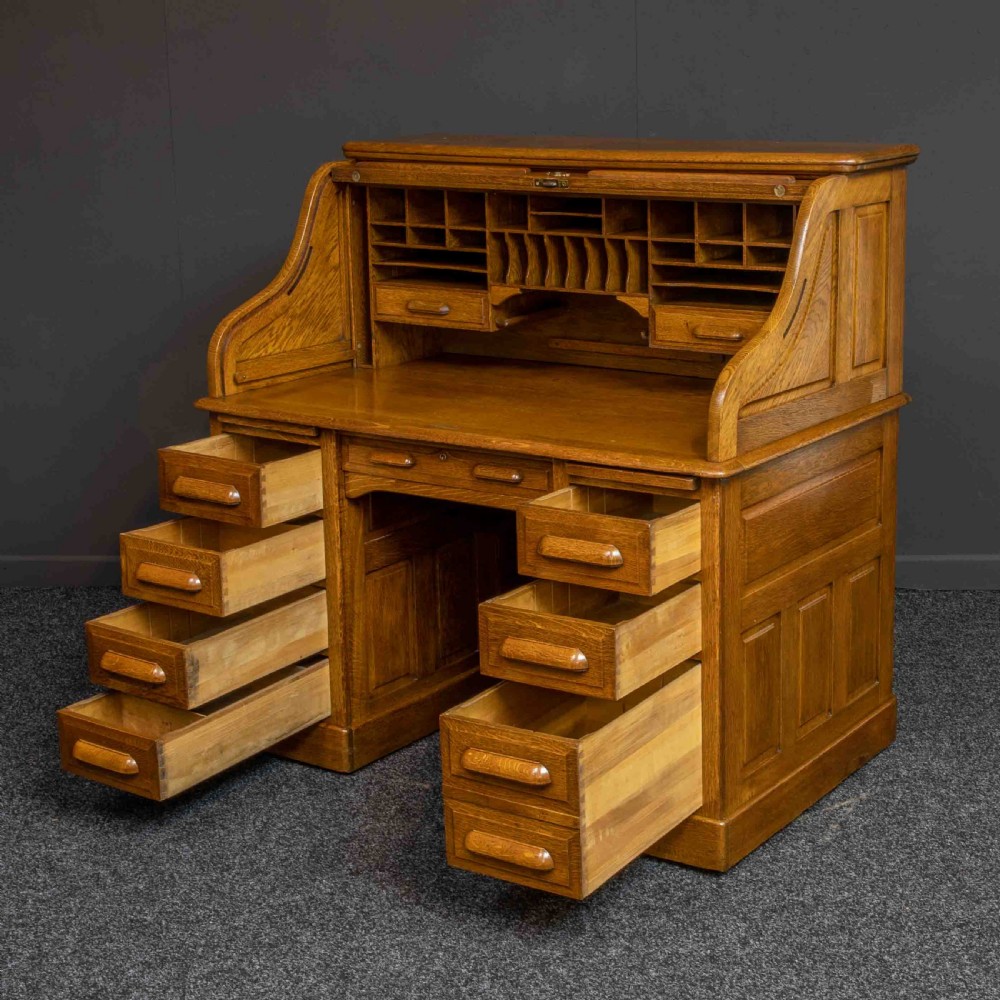 Edwardian Oak Roll Top Desk View II