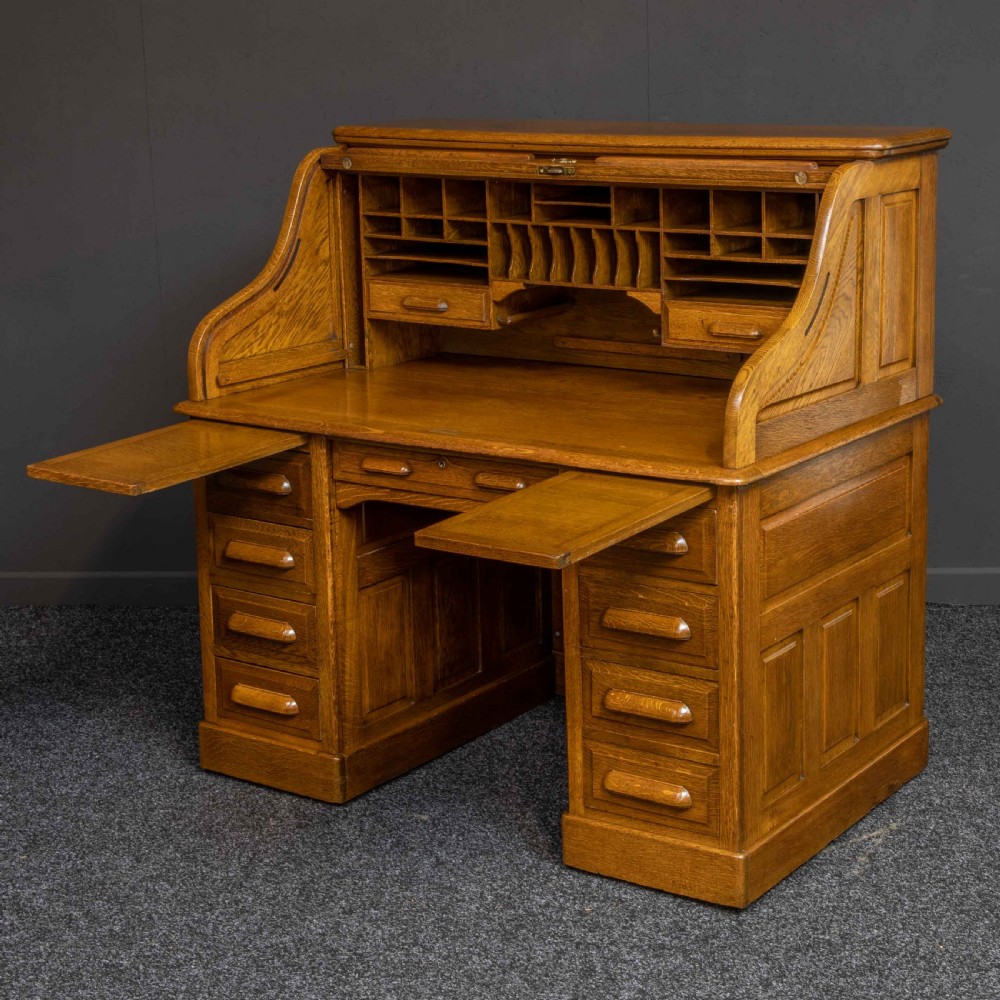 Edwardian Oak Roll Top Desk View III