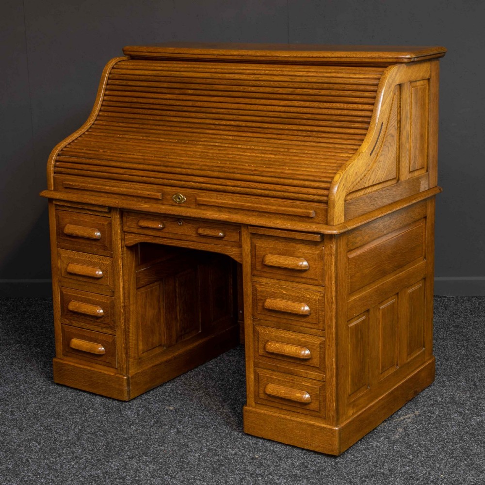 Edwardian Oak Roll Top Desk View IV
