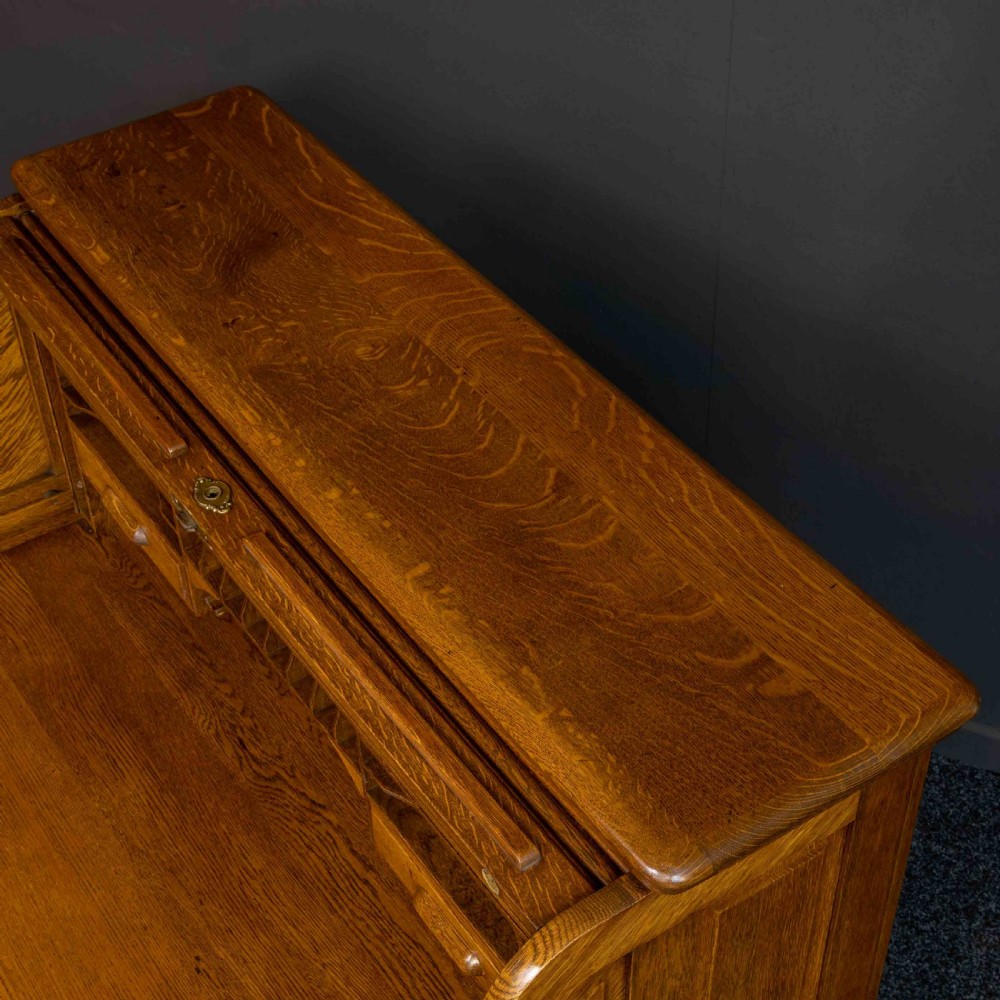 Edwardian Oak Roll Top Desk View VI