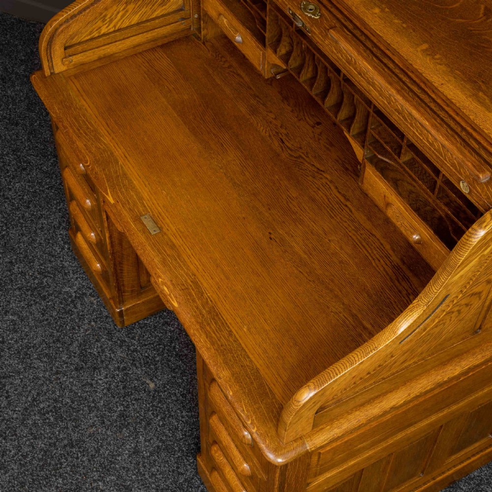 Edwardian Oak Roll Top Desk View VII