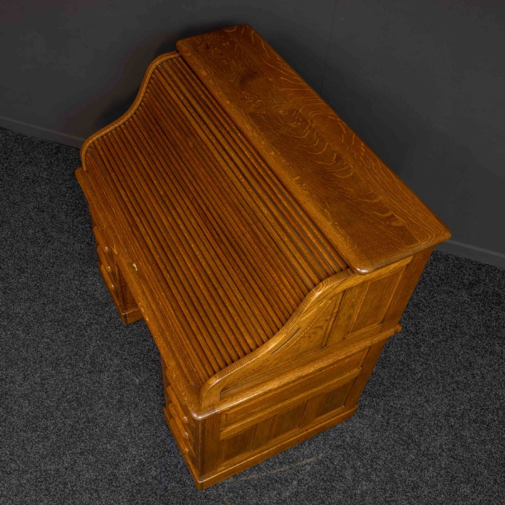 Edwardian Oak Roll Top Desk View VIII