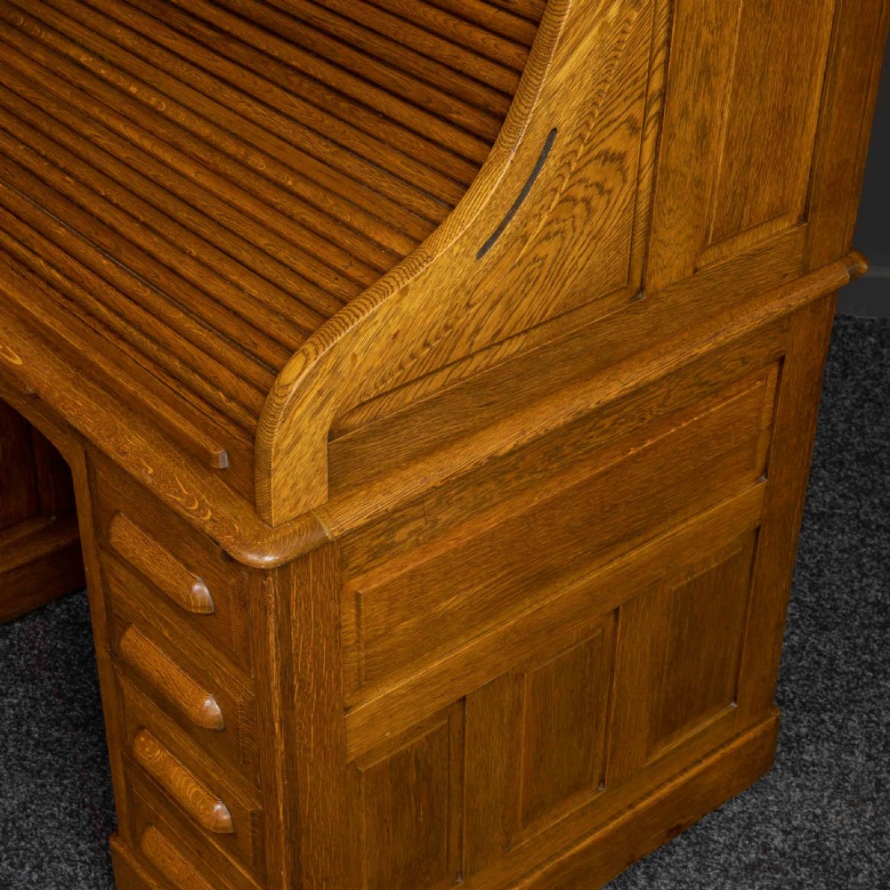Edwardian Oak Roll Top Desk View IX