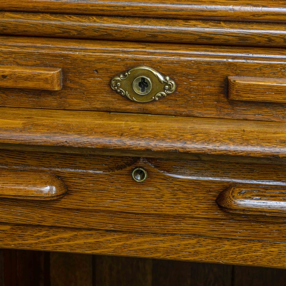 Edwardian Oak Roll Top Desk View XI