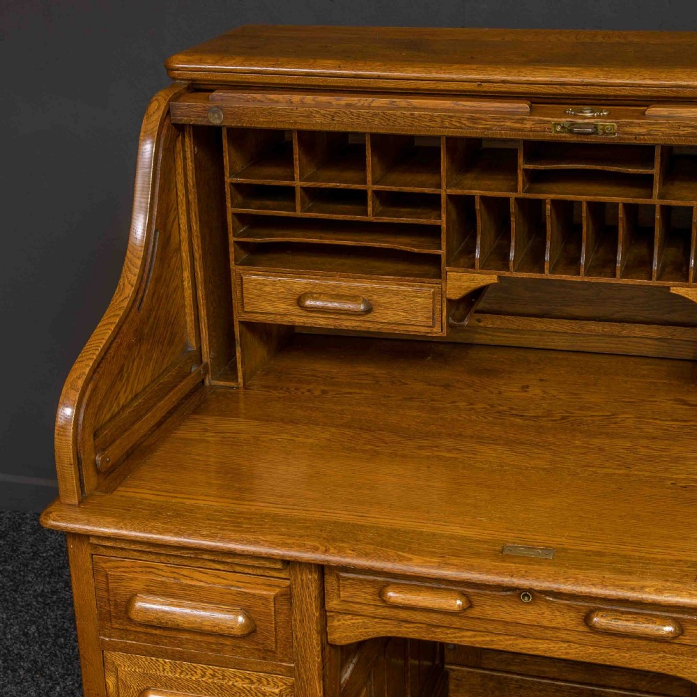 Edwardian Oak Roll Top Desk View XIII