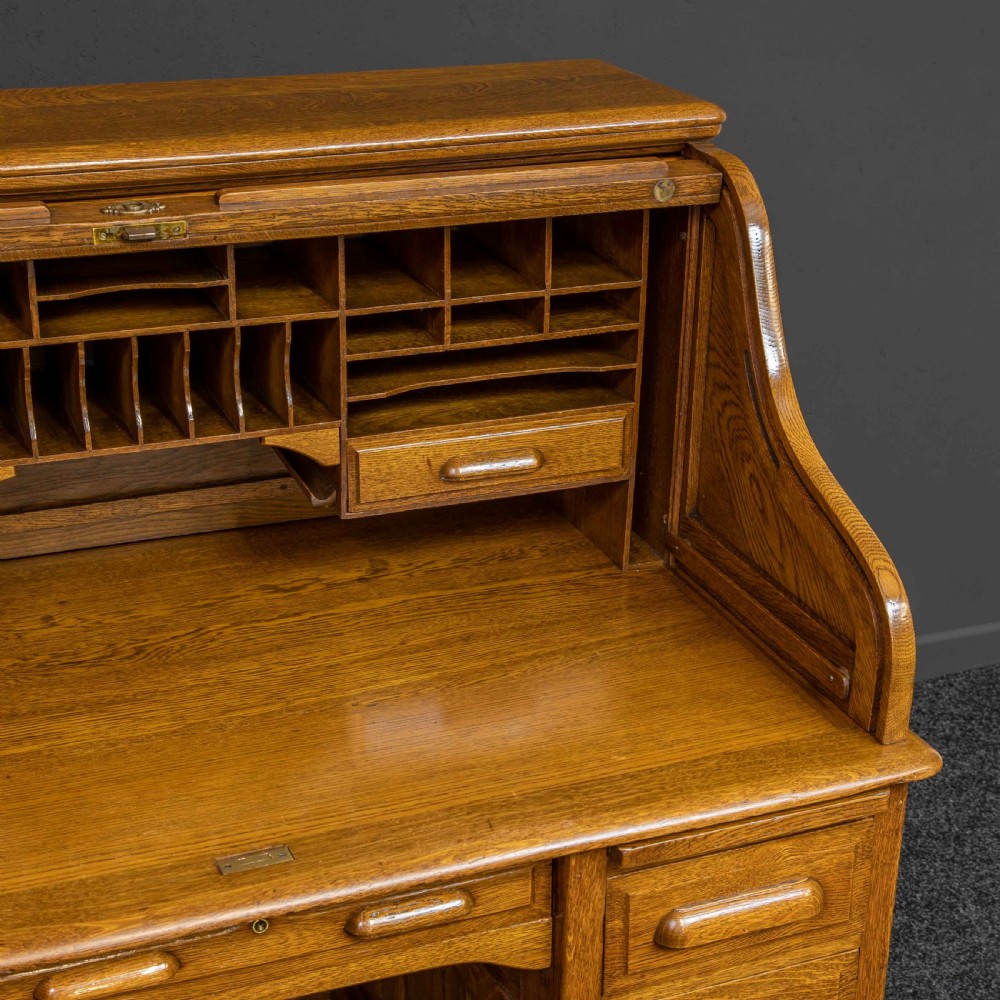 Edwardian Oak Roll Top Desk View XIV