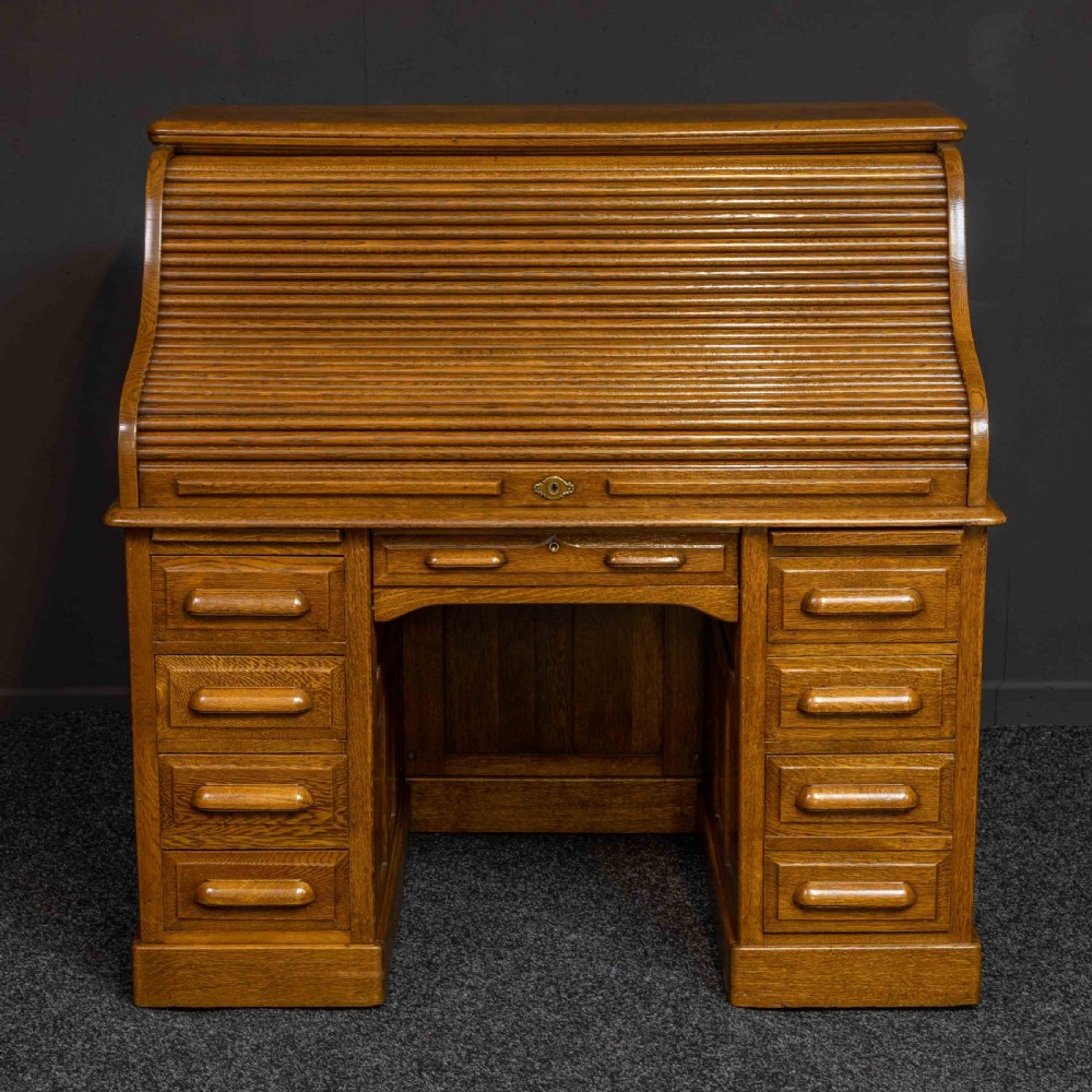 Edwardian Oak Roll Top Desk View XV