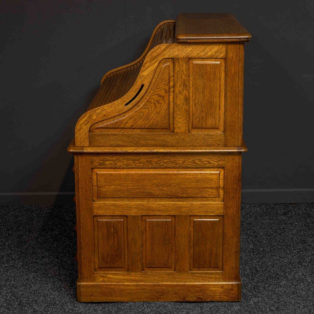 Edwardian Oak Roll Top Desk View XVI