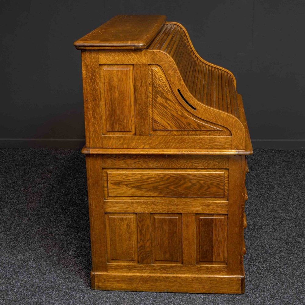 Edwardian Oak Roll Top Desk View XVIII
