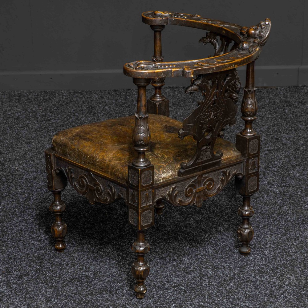 Victorian Carved Oak Corner Chair View XI