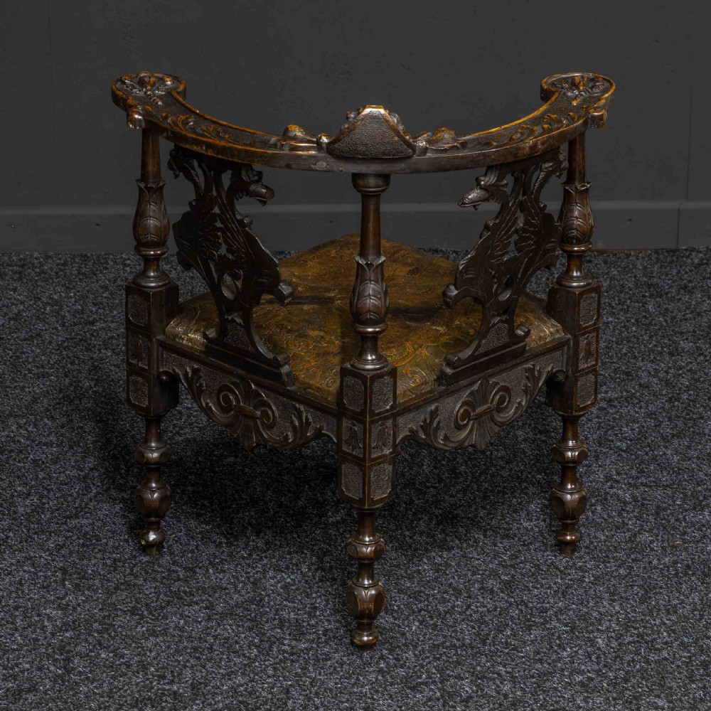 Victorian Carved Oak Corner Chair View XII