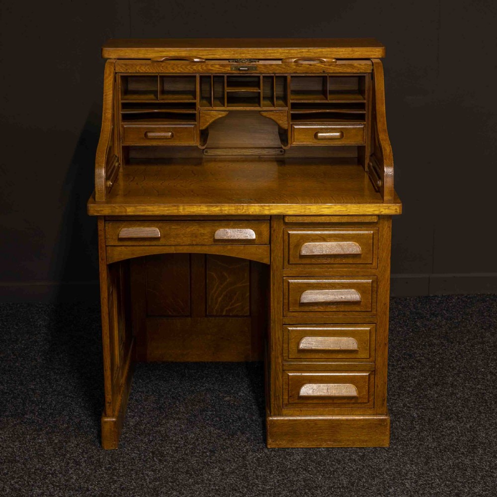 Oak Roll Top Desk by Globe Wernicke