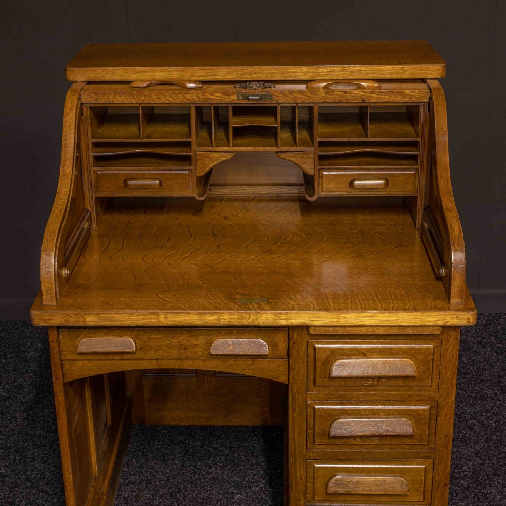 Oak Roll Top Desk by Globe Wernicke View II