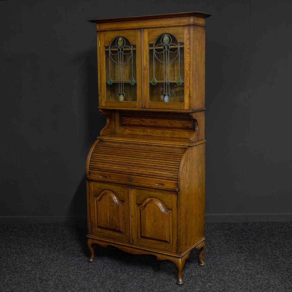 Edwardian Oak Roll Top Bookcase