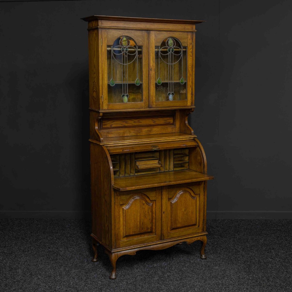 Edwardian Oak Roll Top Bookcase View III