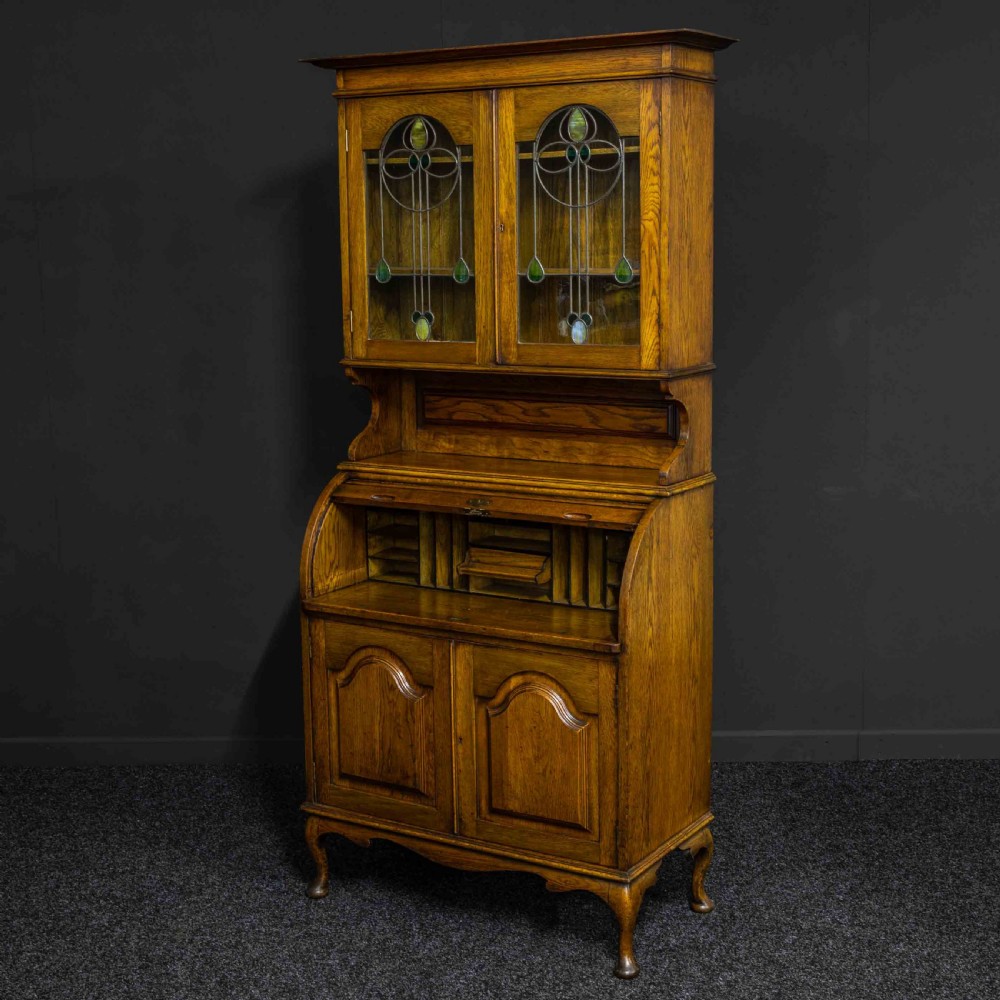 Edwardian Oak Roll Top Bookcase View IV