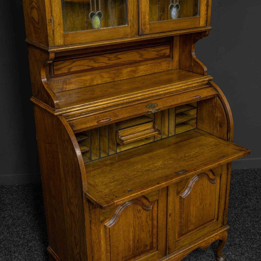 Edwardian Oak Roll Top Bookcase View V