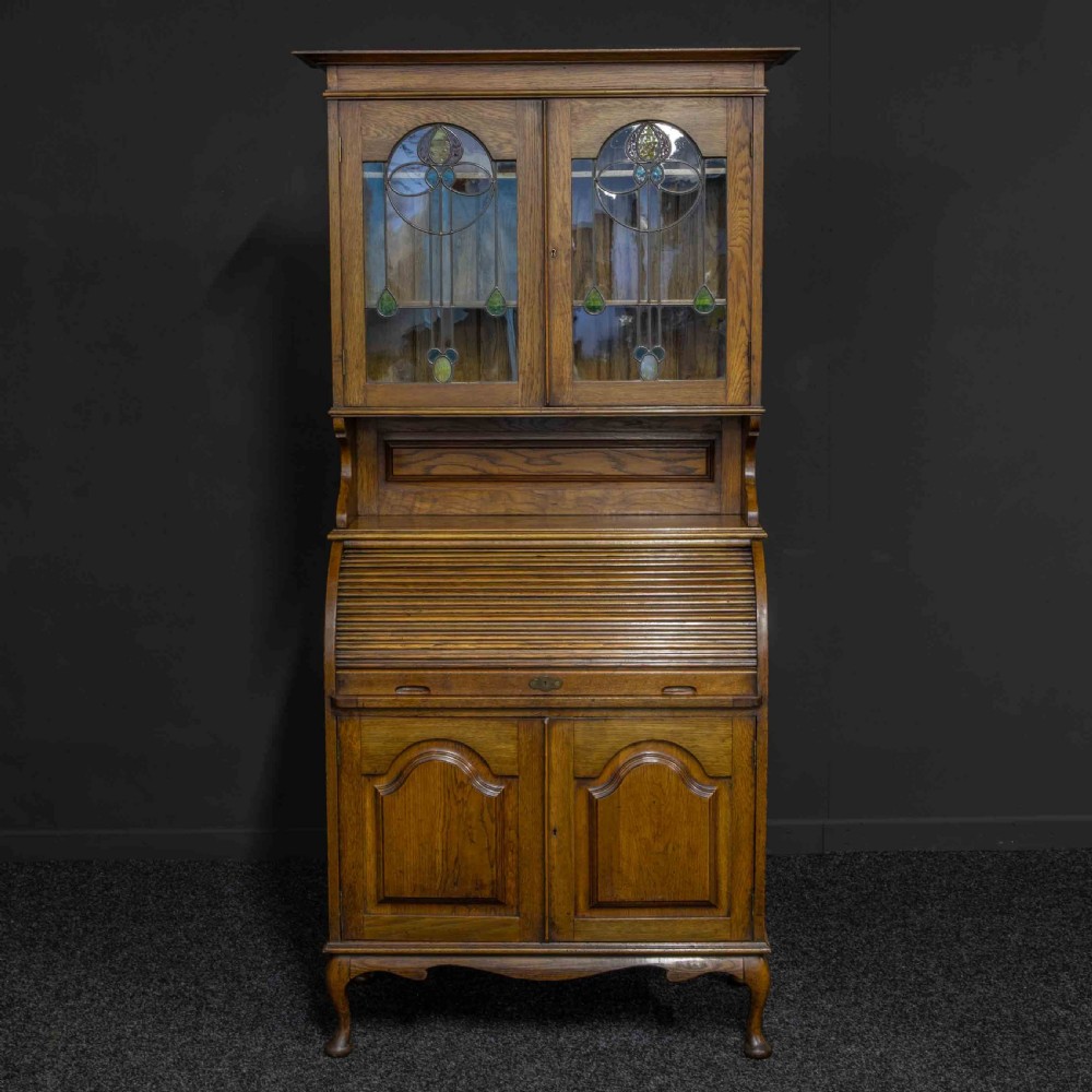 Edwardian Oak Roll Top Bookcase View VI