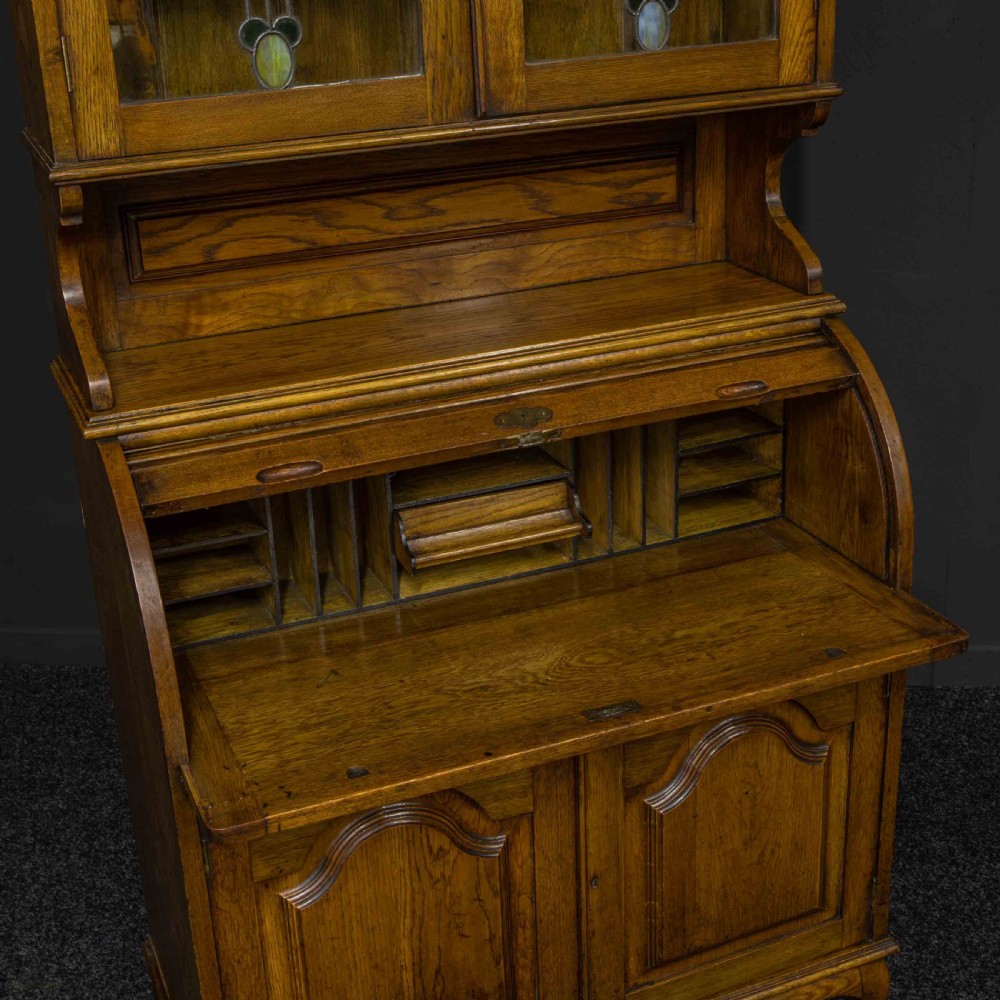 Edwardian Oak Roll Top Bookcase View VII