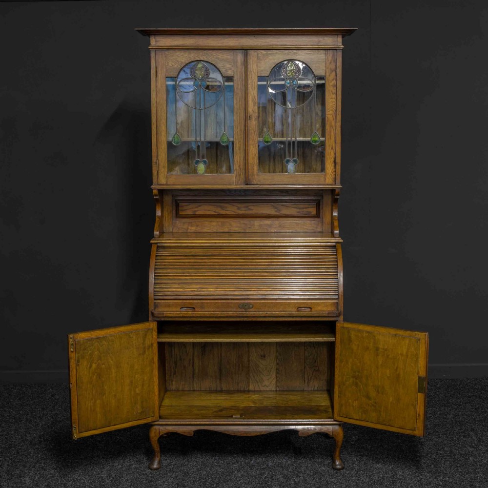 Edwardian Oak Roll Top Bookcase View VIII