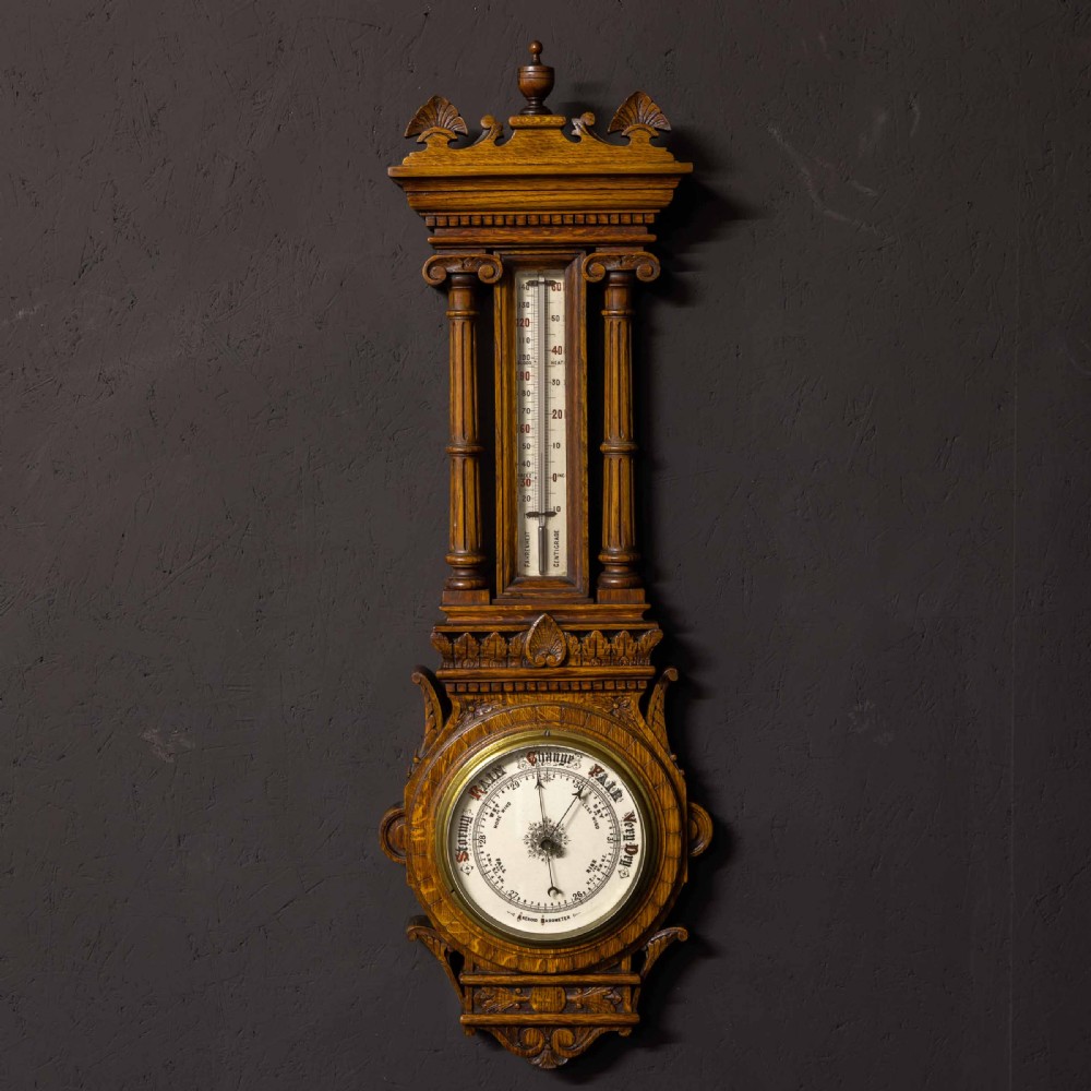 Edwardian Oak Aneroid Barometer