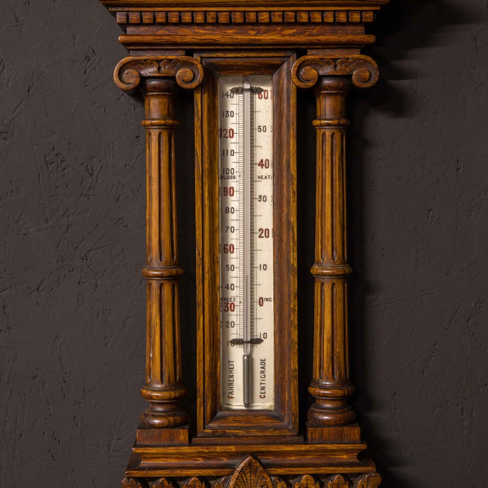 Edwardian Oak Aneroid Barometer View II