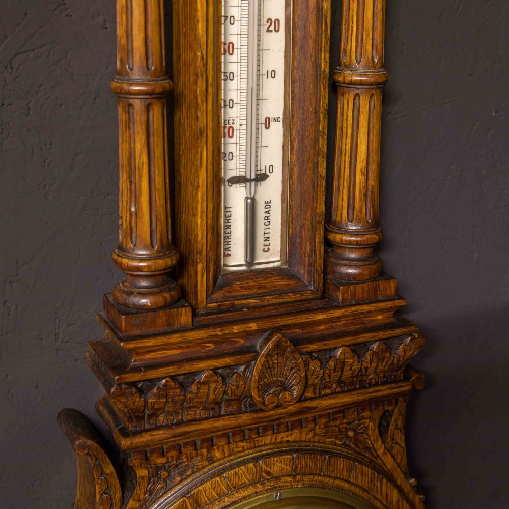 Edwardian Oak Aneroid Barometer View V