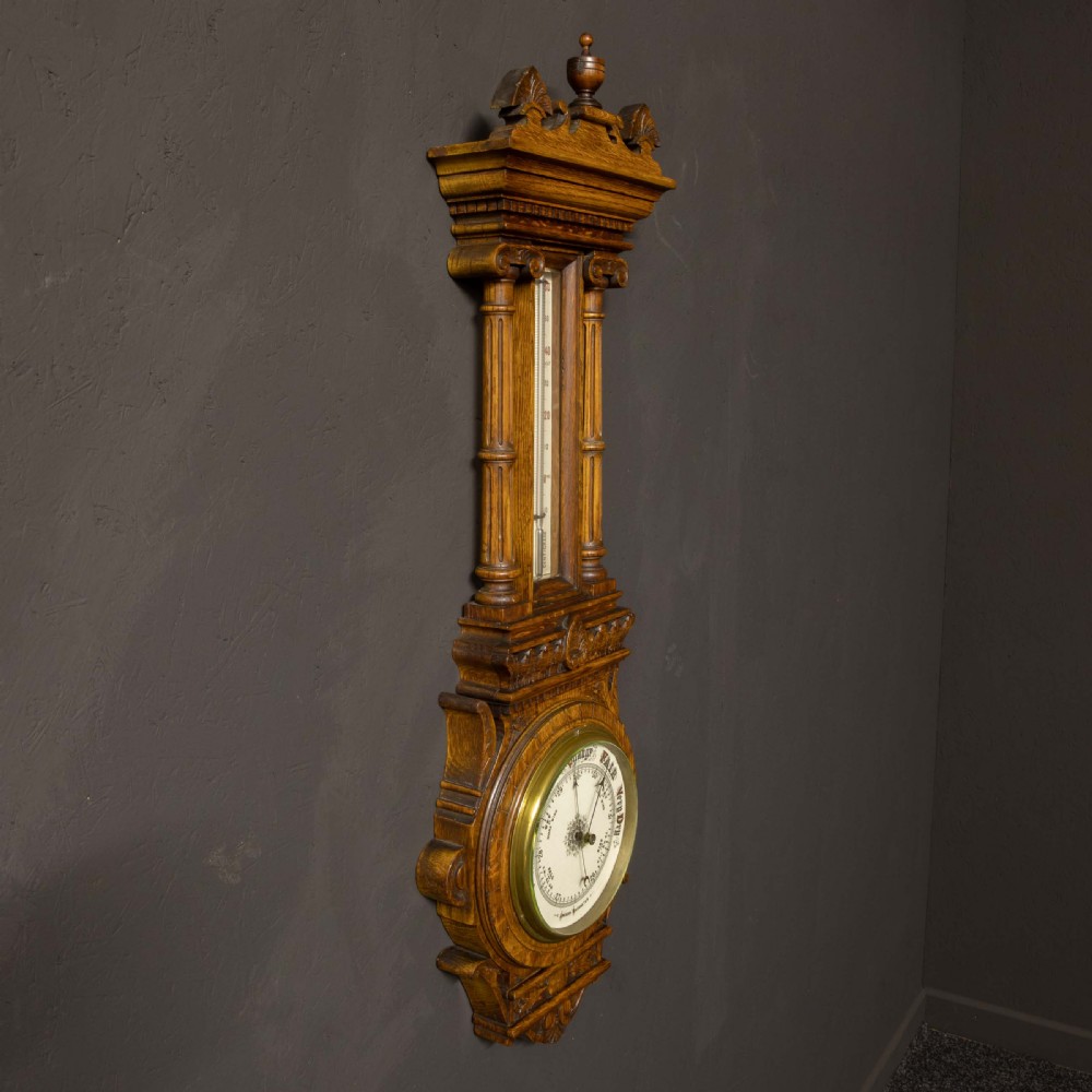 Edwardian Oak Aneroid Barometer View VI