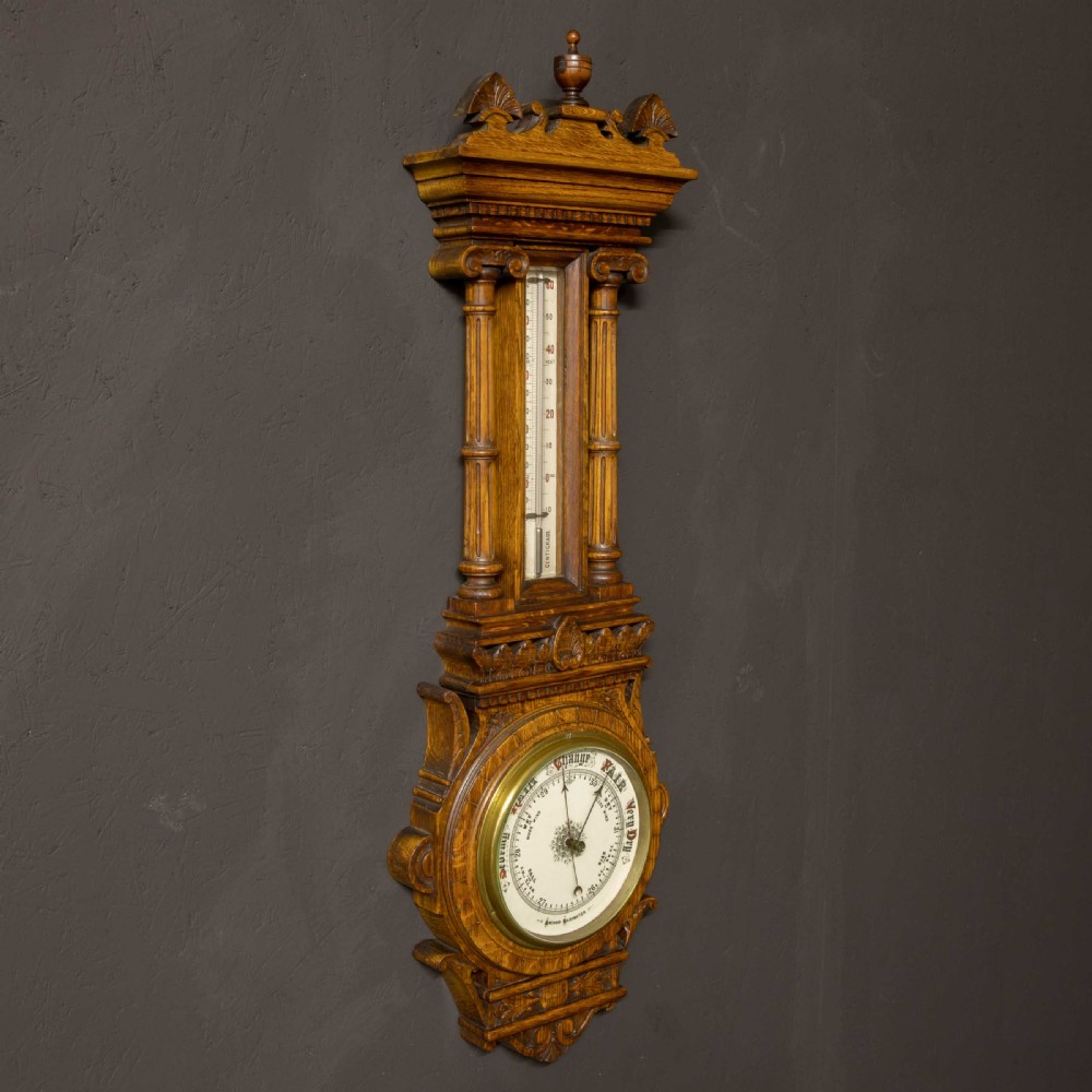 Edwardian Oak Aneroid Barometer View VII
