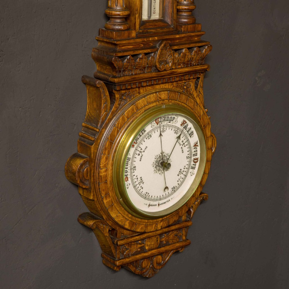 Edwardian Oak Aneroid Barometer View VIII