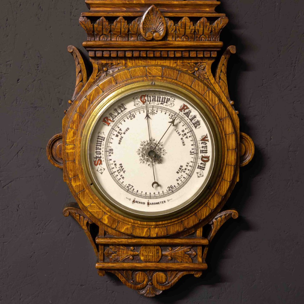 Edwardian Oak Aneroid Barometer View IX
