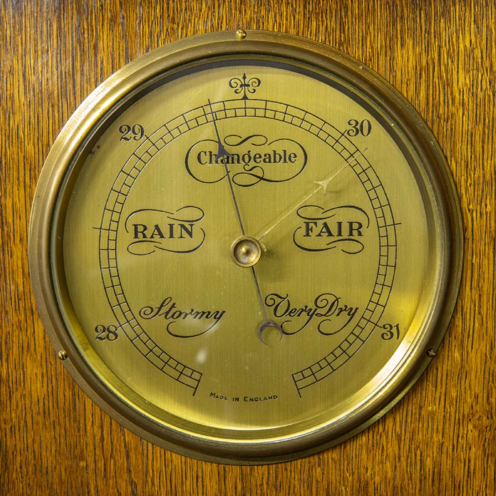 Art Deco Oak and Brass Aneroid Barometer View II