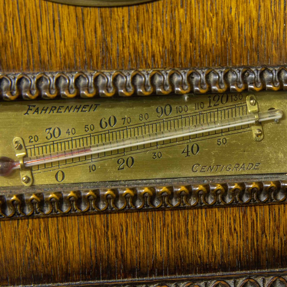 Art Deco Oak and Brass Aneroid Barometer View III