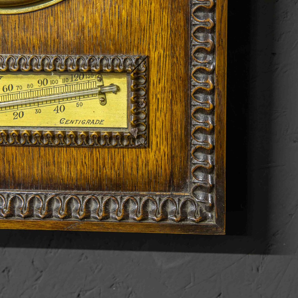 Art Deco Oak and Brass Aneroid Barometer View IV