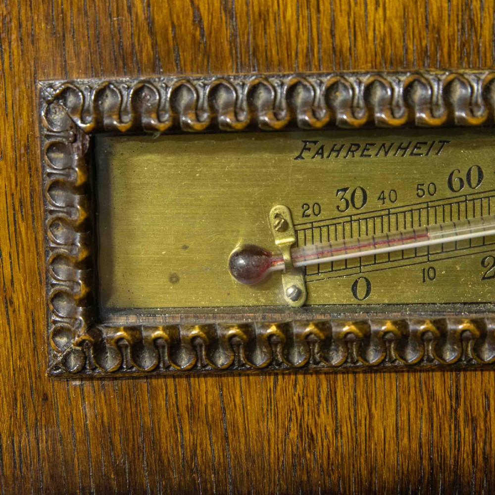 Art Deco Oak and Brass Aneroid Barometer View VI