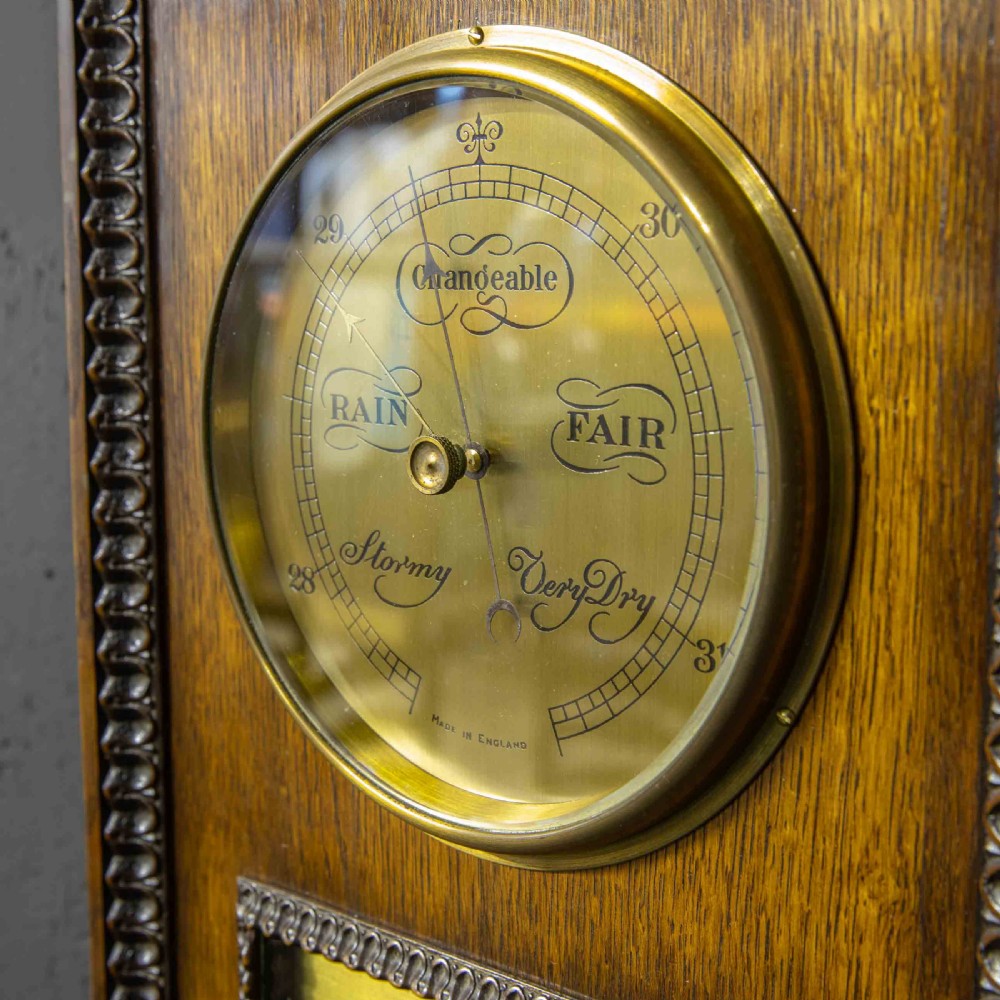 Art Deco Oak and Brass Aneroid Barometer View VII