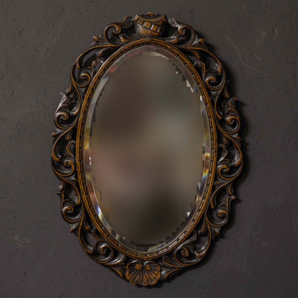 Edwardian Carved Oak Mirror