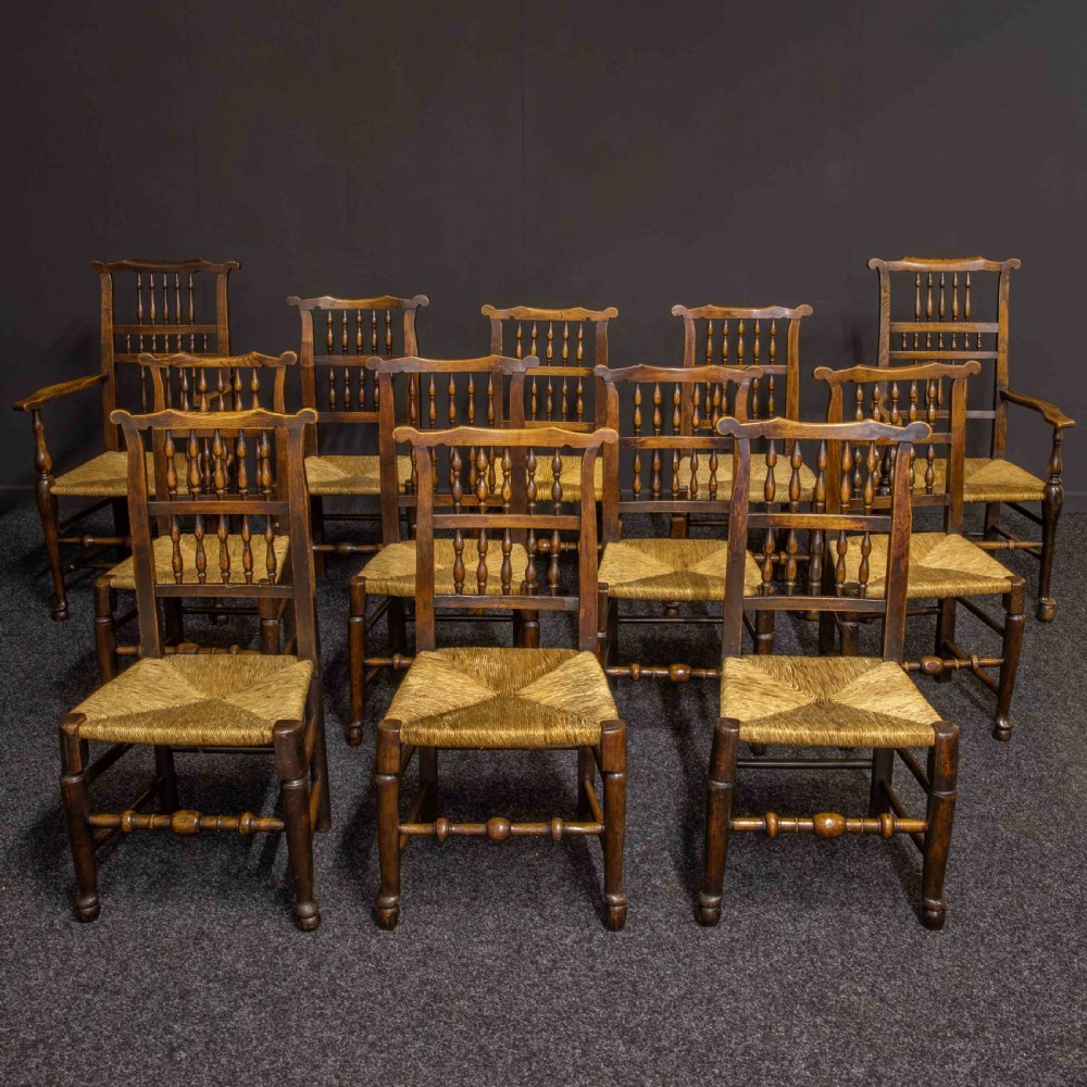 Set of Twelve Lancashire Spindleback Chairs