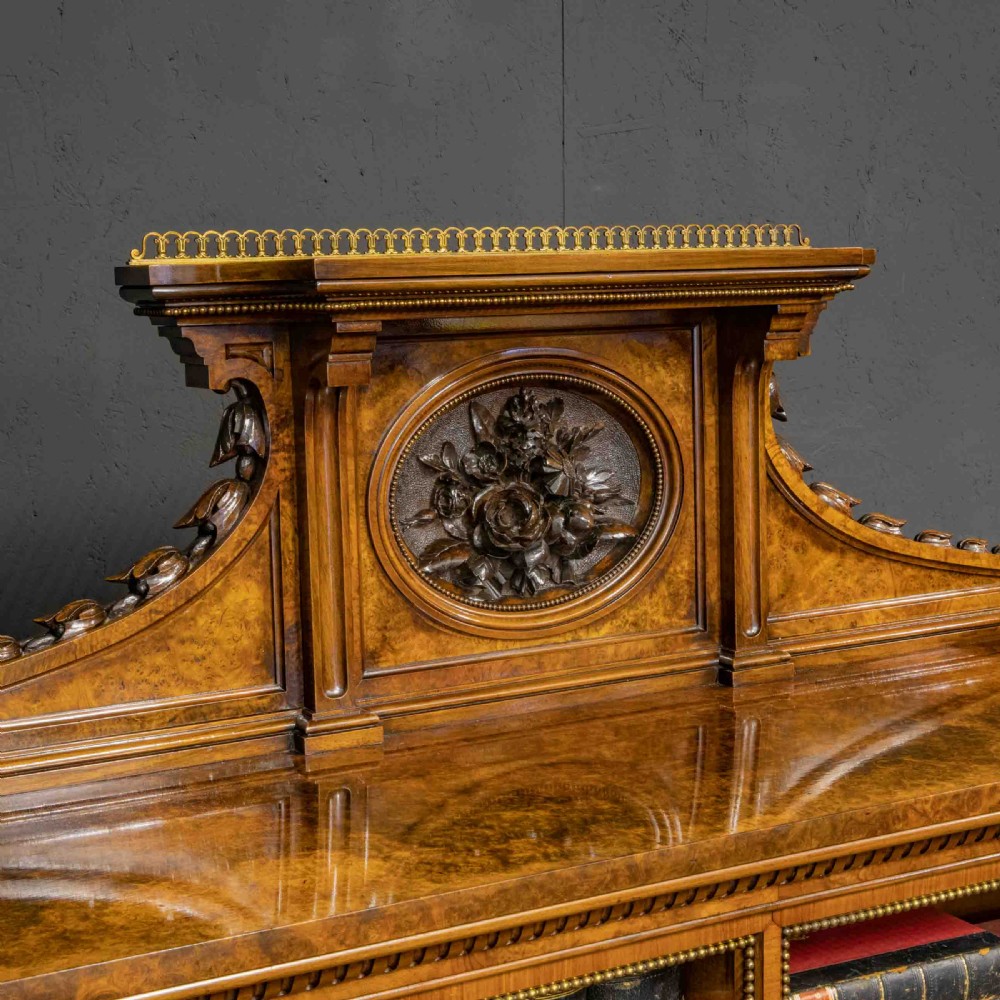 Mid Victorian Burr Walnut Bookcase View IX