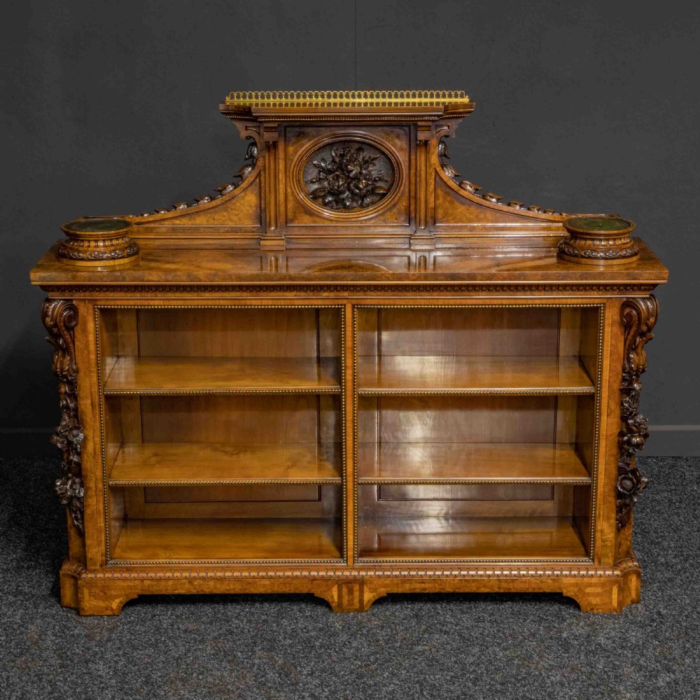 Mid Victorian Burr Walnut Bookcase View XVII
