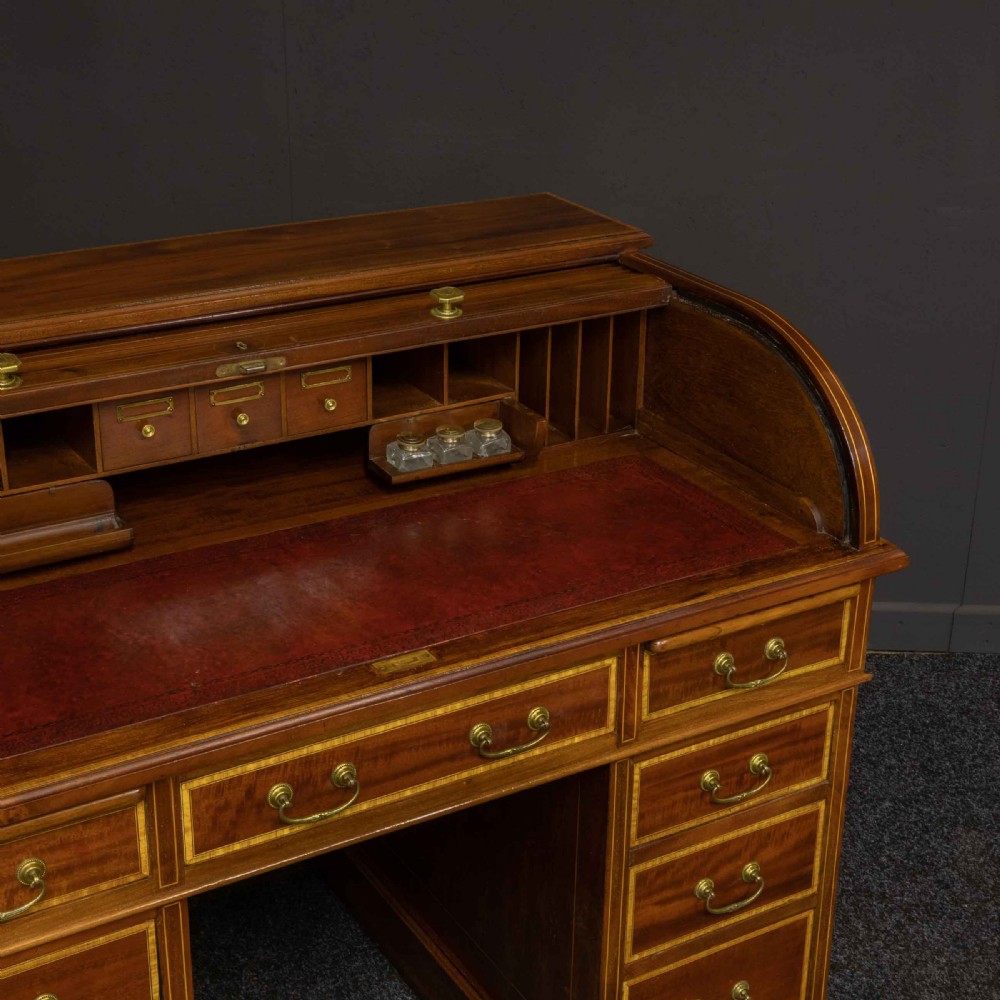 Edwardian Mahogany Inlaid Desk by Maples View II