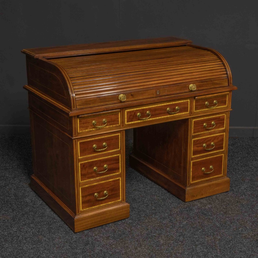 Edwardian Mahogany Inlaid Desk by Maples
