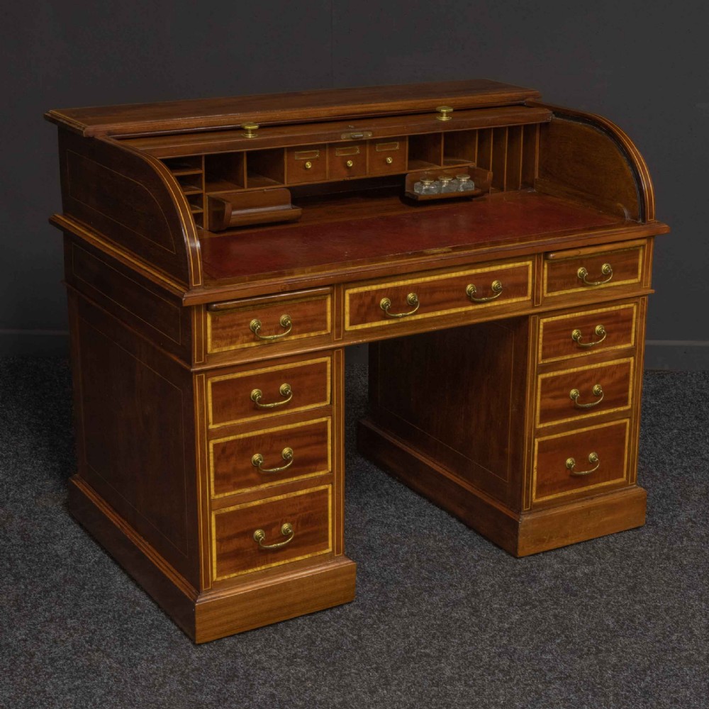 Edwardian Mahogany Inlaid Desk by Maples View III