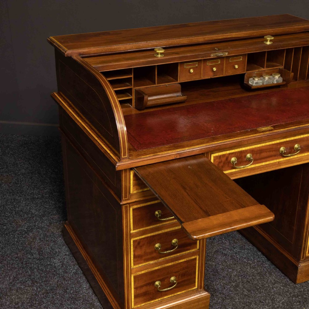 Edwardian Mahogany Inlaid Desk by Maples View IV