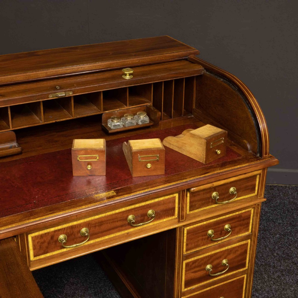 Edwardian Mahogany Inlaid Desk by Maples View V
