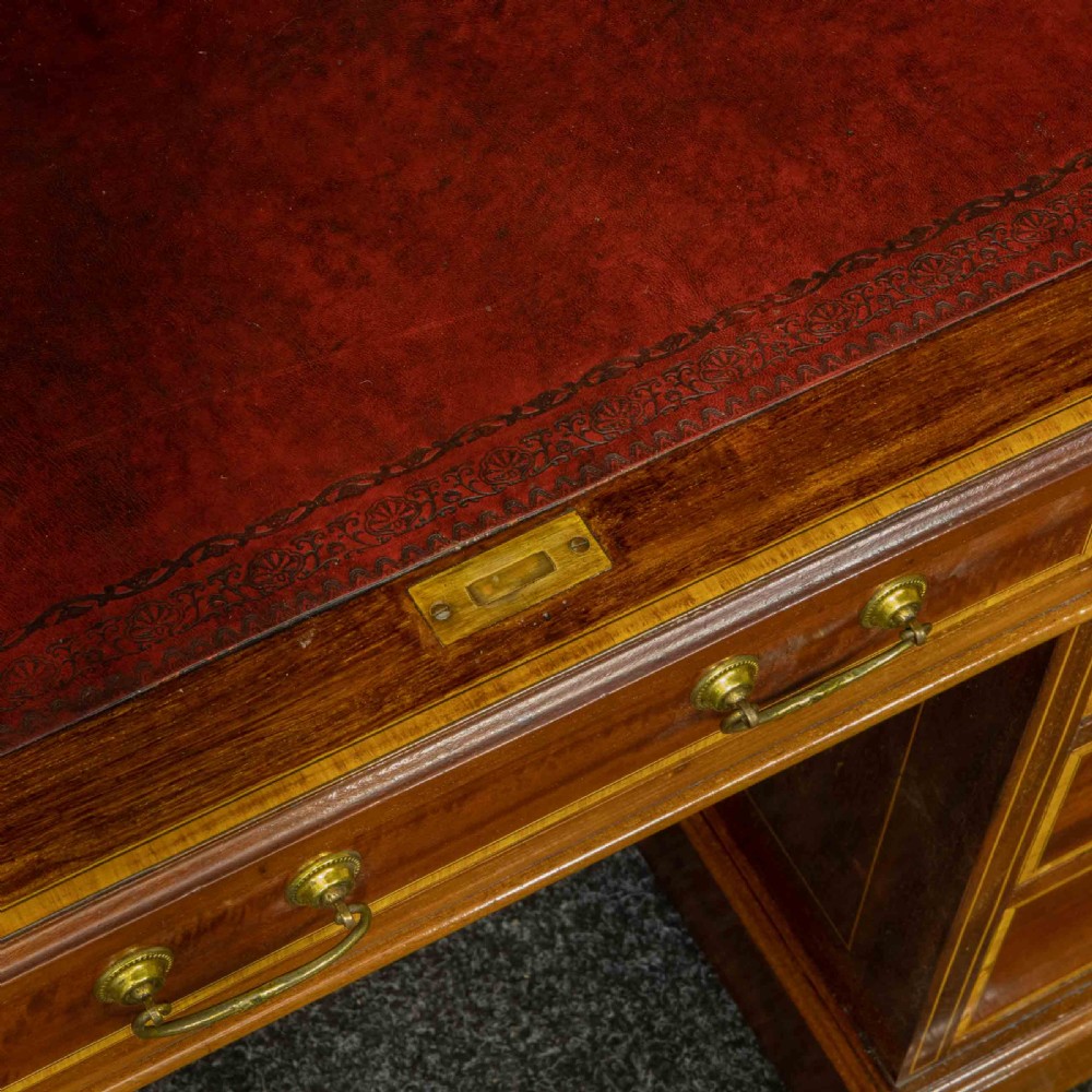 Edwardian Mahogany Inlaid Desk by Maples View VI