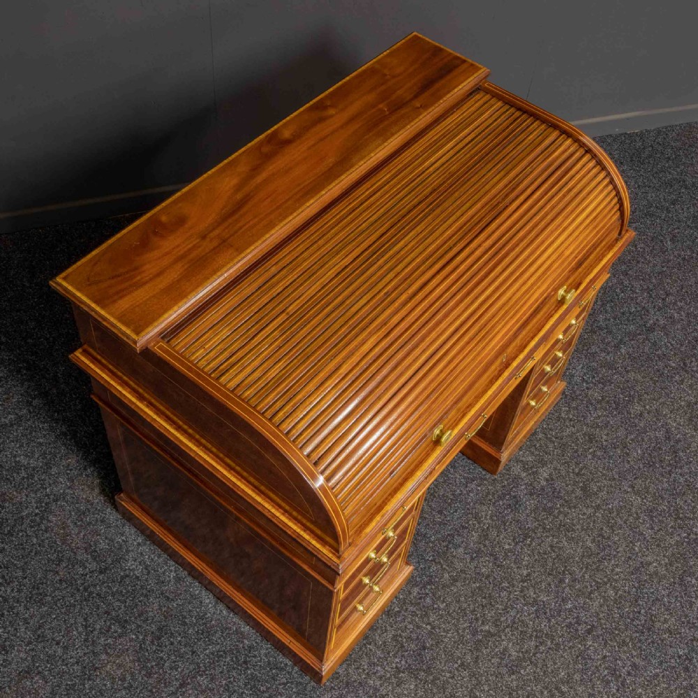 Edwardian Mahogany Inlaid Desk by Maples View VII